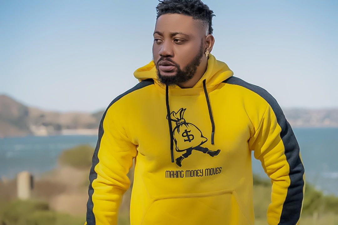 Yellow hoodie with black  side stripe