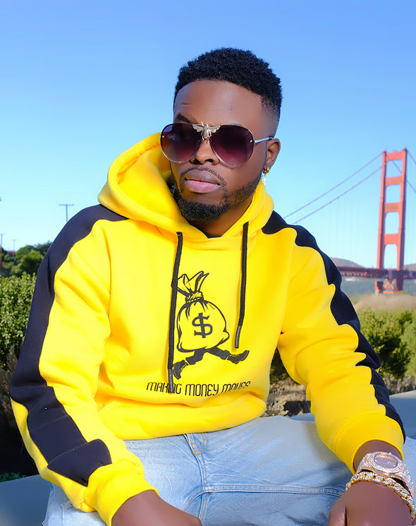 Yellow hoodie with black  side stripe