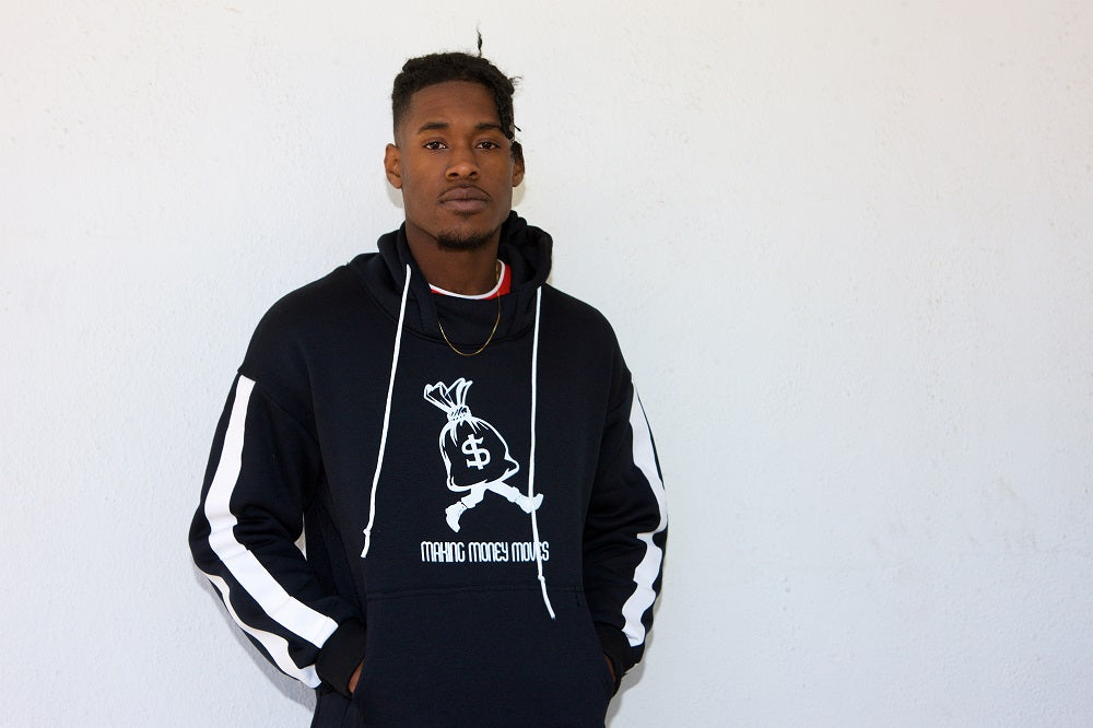Black hoodie with white side stripe