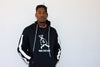 Black hoodie with white side stripe